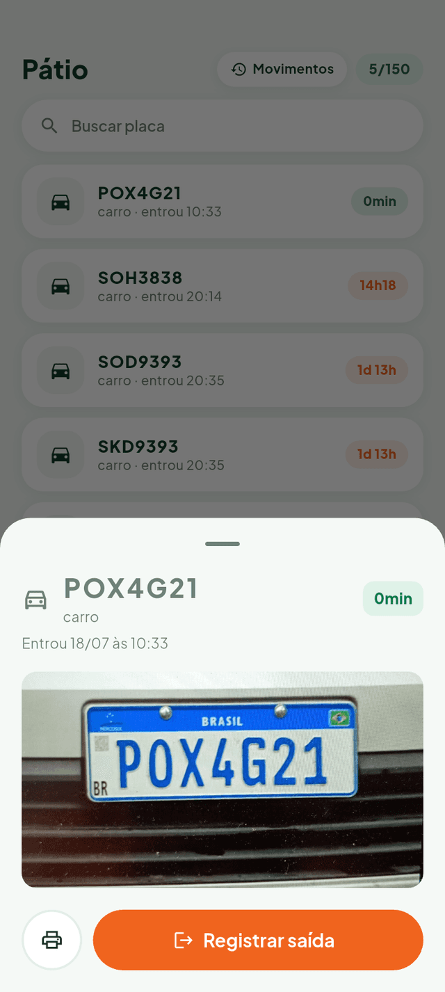 Câmera do app lendo a placa em tempo real